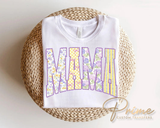Spring Patchwork Mama DTF Transfer, Ready to Press, Floral Mama Tshirt Design