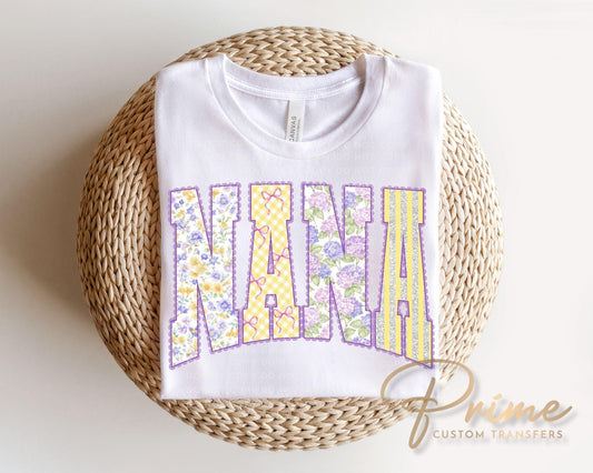 Spring Patchwork Nana DTF Transfer, Ready to Press, Floral Nana Tshirt Design