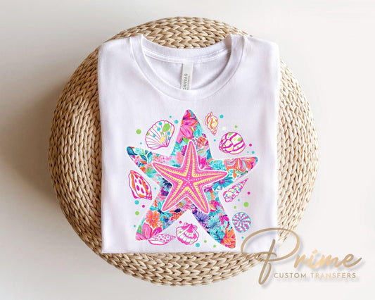 Coquette Neon Starfish DTF Transfer, Summer Beach T-Shirt Design
