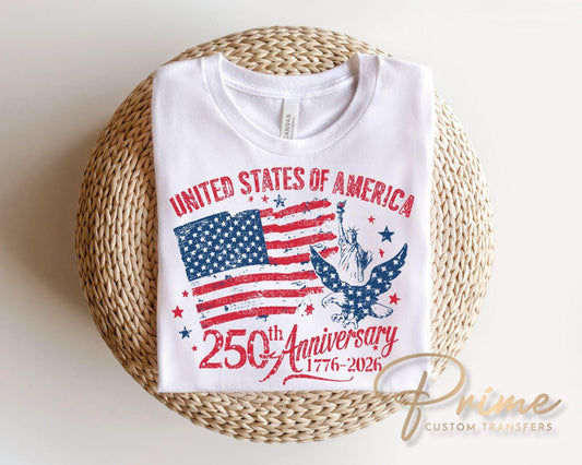 USA 250th Anniversary DTF Transfer, 4th of July Tshirt Design