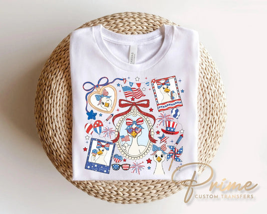 Coquette Patriotic Silly Goose DTF Transfer, 4th of July TShirt Design