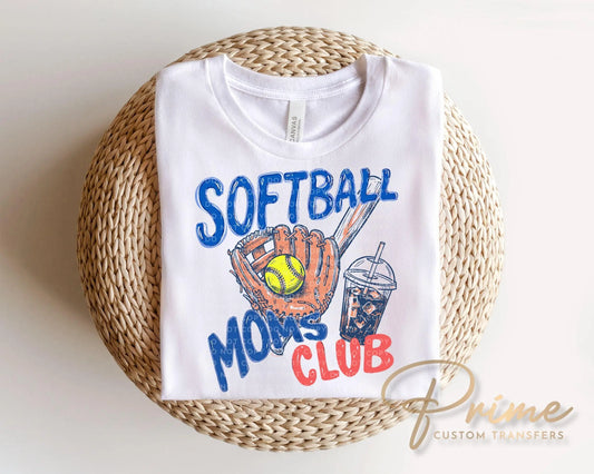 Softball Moms Club DTF Transfer, Ready to Press, Game Day Tshirt Design