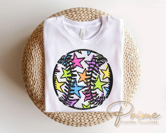 Doodle Star Baseball DTF Transfer, Ready to Press, Trendy Sport Mama Tshirt Design