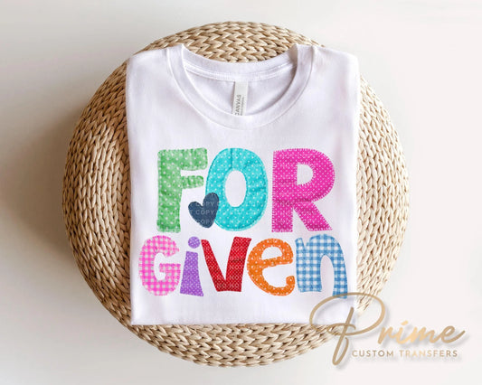 Patchwork Forgiven DTF Transfer, Ready to Press, Christian Easter T-shirt Design