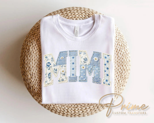 Patchwork Quilted Mimi DTF Transfer, Ready to Press Cottagecore Tshirt Design