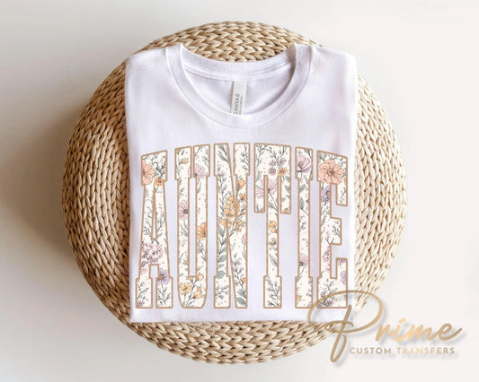 Floral Auntie DTF Transfer, Ready to Press, Gift for Aunt, Wildflower Tshirt Design
