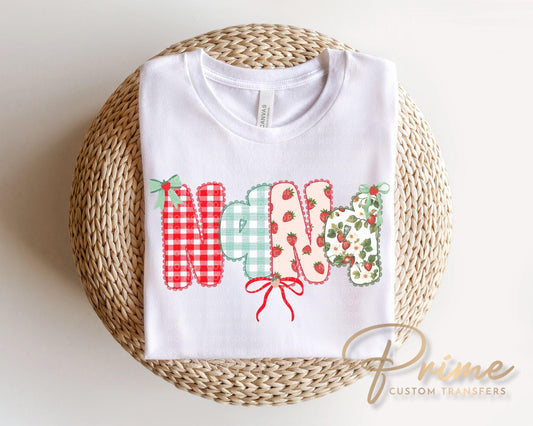 Coquette Strawberry Gigi DTF Transfer, Spring T-shirt Transfer, Mother's Day Gift for Grandma