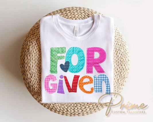 Patchwork Forgiven DTF Transfer, Ready to Press, Christian T-shirt Design