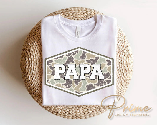 Camo Papa DTF Transfer, Ready to Press, Father's Day Gift, Grandpa Tshirt Design