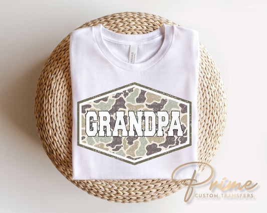 Camo Grandpa DTF Transfer, Ready to Press, Father's Day Gift, Grandpa Tshirt Design
