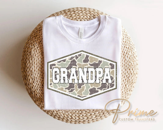 Camo Grandpa DTF Transfer, Ready to Press, Father's Day Gift, Grandpa Tshirt Design