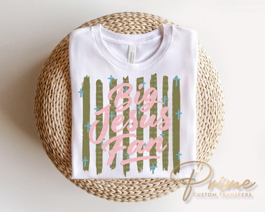 Big Jesus Fan DTF Transfer, Ready to Press, Striped Christian Tshirt Design