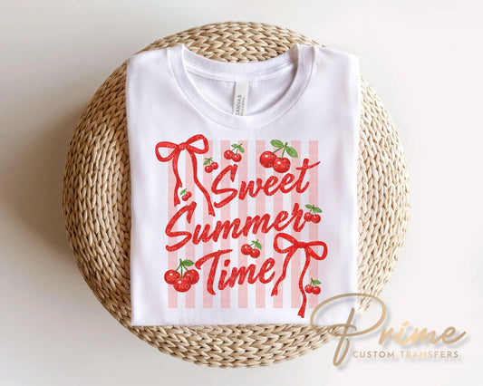 Sweet Summer Time DTF Transfer, Ready to Press, Coquette Strawberry Tshirt Design