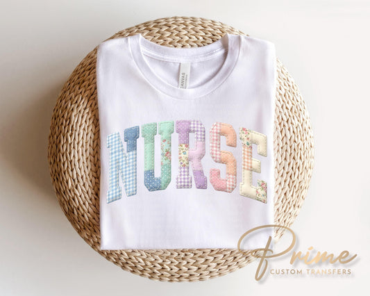Patchwork Quilted Nurse DTF Transfer, Grandma Core, Cottagecore Tshirt Design