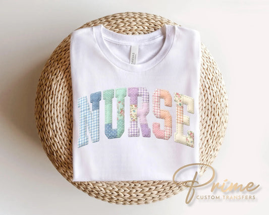 Patchwork Quilted Nurse DTF Transfer, Grandma Core, Cottagecore Tshirt Design
