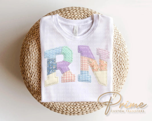 Patchwork Quilted Registered Nurse DTF Transfer, Grandma Core, Cottagecore RN Tshirt Design