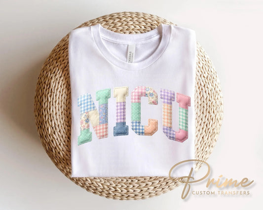 Patchwork Quilted NICU Nurse DTF Transfer, Gift for Nurse Tshirt Design