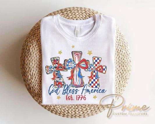 Brushstroke God Bless America DTF Transfer, Memorial Day, Coquette 4th of July Tshirt Design