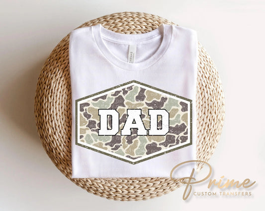 Vintage Camo Dad DTF Transfer, Ready to Press, Father's Day Camouflage Tshirt Design