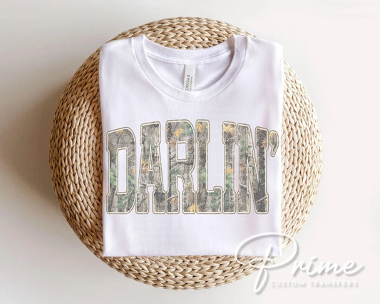 Camouflage Darlin DTF Transfer, Ready to Press, Western Country Tshirt Design