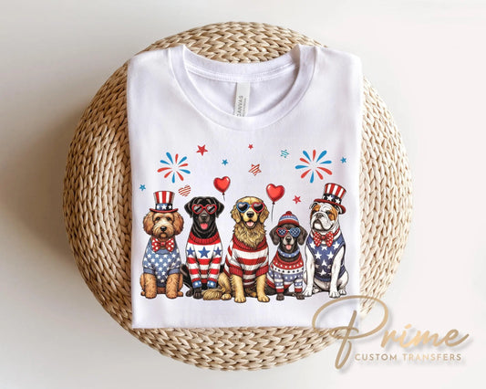 Patriotic Dogs DTF Transfer, Ready to Press, 4th of July Dog Lover Tshirt Design