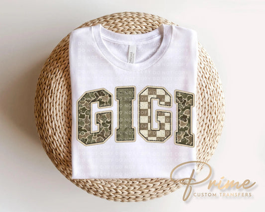Hunting Camo Gigi DTF Transfer, Ready to Press, Tshirt Design for Grandma