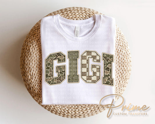 Hunting Camo Gigi DTF Transfer, Ready to Press, Tshirt Design for Grandma
