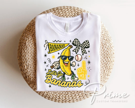 Banana Baseball Mascot DTF Transfer, Game Day, Sports Mom Tshirt Design