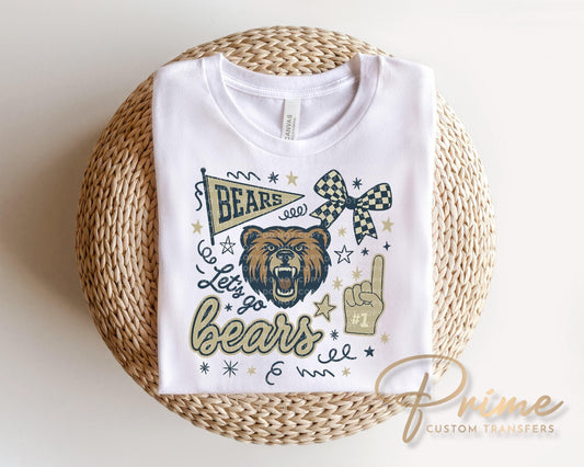 Bears School Mascot Doodle DTF Transfer, Football Season, Game Day T-shirt Transfer