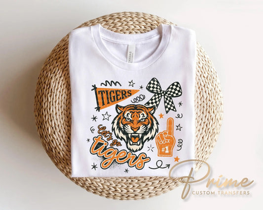 Tigers School Mascot Doodle DTF Transfer, Football Season, Game Day T-shirt Transfer