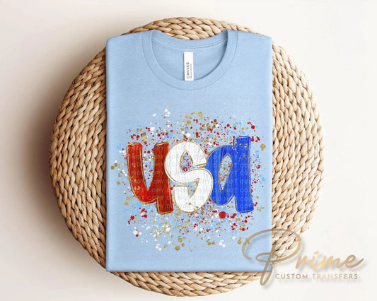 USA Splatter DTF Transfer, Ready to Press, 4th of July Tshirt Design