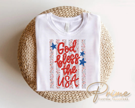 God Bless the USA DTF Transfer, 4th of July Tshirt Design
