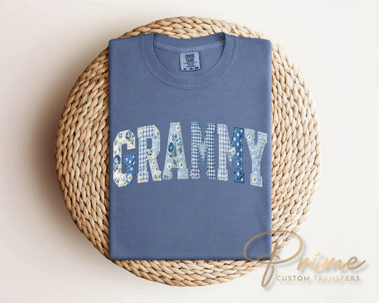 Grammy Blue Toile Patchwork DTF Transfer, Gift for Mother's Day, Grandmacore T-shirt Design