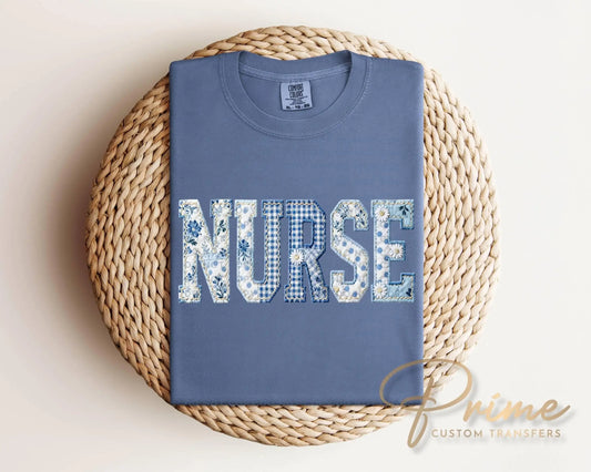 Nurse Toile Patchwork DTF Transfer, Ready to Press, Gift for Nurse Graduation