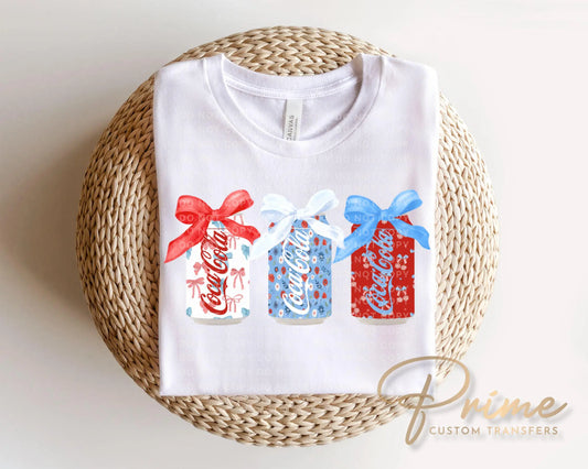 Coquette Patriotic Soda Cans DTF Transfer, Ready to Press, 4th of July Tshirt Design