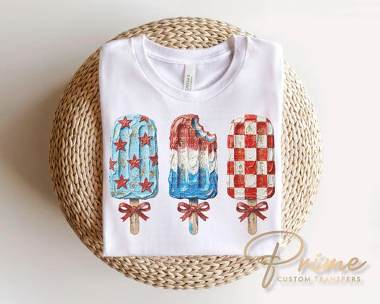 Patriotic Popsicle DTF Transfer, Ready to Press, 4th of July Tshirt Design