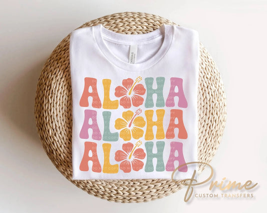 Aloha DTF Transfer, Ready to Press, Hawaii Vacation T-shirt Design