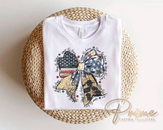 American Flag Bow DTF Transfer, Memorial Day, 4th of July Tshirt Design