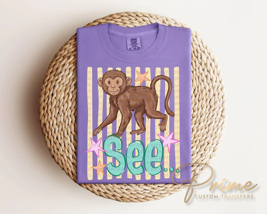 Monkey See Monkey Do DTF Transfer, Ready to Press, Trendy Summer Tshirt Design