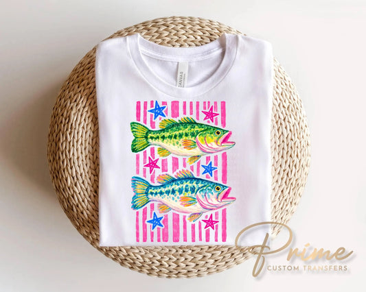 Preppy Fish DTF Transfer, Ready to Press, Coastal Summer T-Shirt Design
