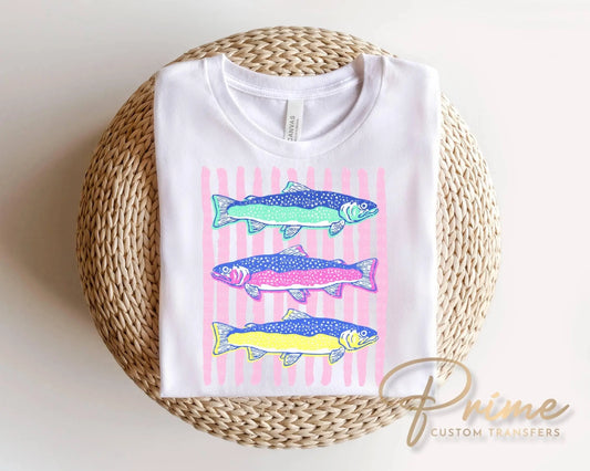 Preppy Fish DTF Transfer, Ready to Press, Coastal Summer T-Shirt Design