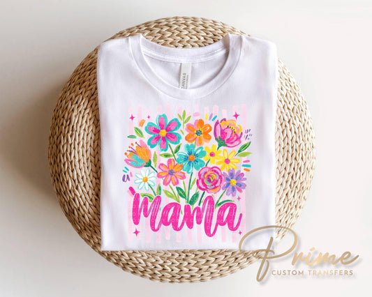 Striped Wildflowers Mama DTF Transfer, Ready to Press T-shirt Design, Gift for Mom