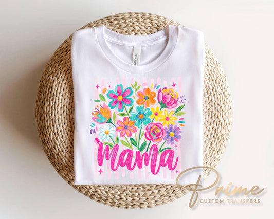 Striped Wildflowers Mama DTF Transfer, Ready to Press T-shirt Design, Gift for Mom