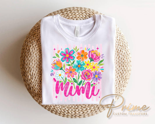Striped Wildflowers Mimi DTF Transfer, Ready to Press T-shirt Design, Gift for Grandma