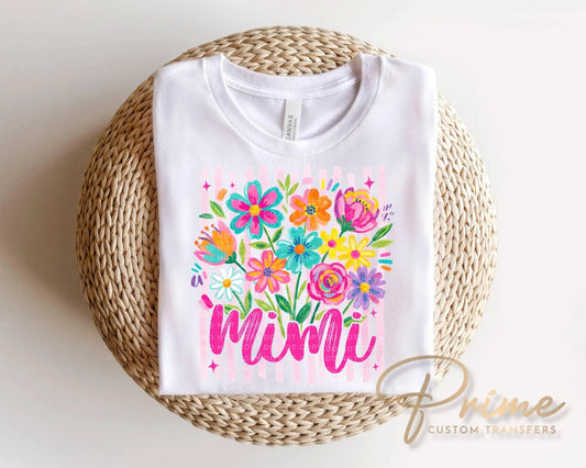 Striped Wildflowers Mimi DTF Transfer, Ready to Press T-shirt Design, Gift for Grandma