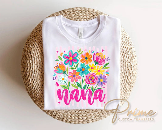 Striped Wildflowers Nana DTF Transfer, Ready to Press T-shirt Design, Gift for Grandma