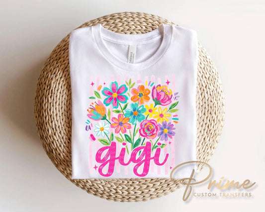 Striped Wildflowers Gigi DTF Transfer, Ready to Press T-shirt Design, Gift for Grandma