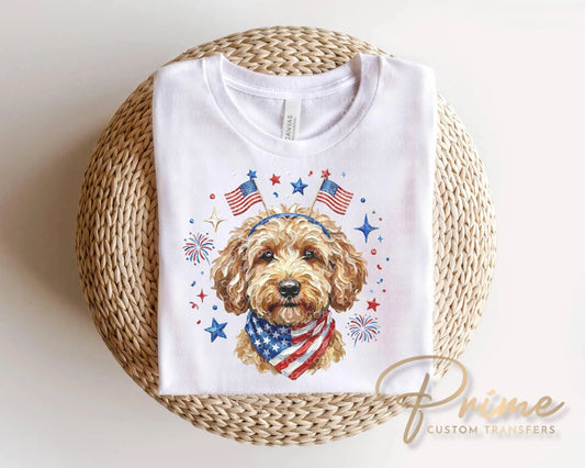 Patriotic Goldendoodle DTF Transfer, Dog Lover 4th of July Tshirt Design