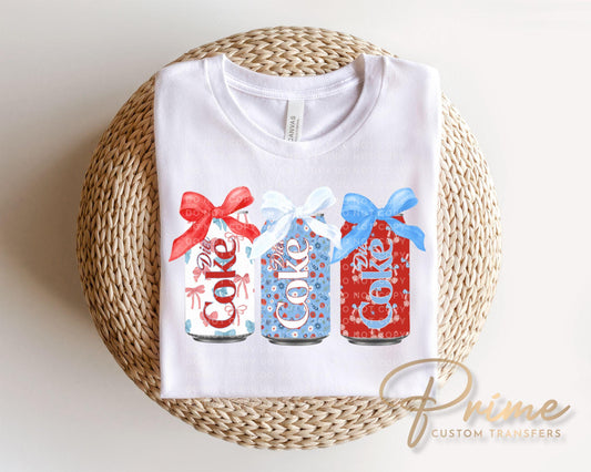 Coquette Patriotic Diet Soda Cans DTF Transfer, Ready to Press, 4th of July Tshirt Design