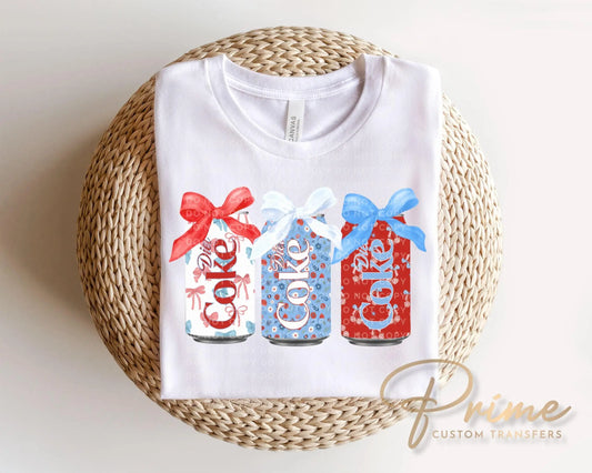 Coquette Patriotic Diet Soda Cans DTF Transfer, Ready to Press, 4th of July Tshirt Design